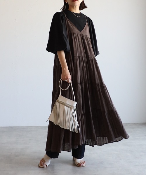 ap retro（アプレトロ）の「インド綿ティアードキャミロングワンピース【ZOZO限定アイテム】（ワンピース・レディース・ブラック/ブラウン/アイボリー/モカ・FREE）」の20枚目の写真