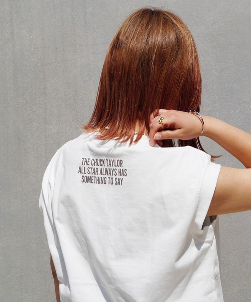 CONVERSE（コンバース）の「CONVERSEフレンチスリーブTシャツ（Tシャツ/カットソー・レディース・ダークブラウン/ホワイト/ブラック・FREE）」の2枚目の写真