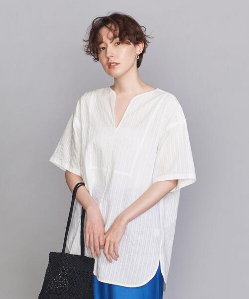 BEAUTY&YOUTH UNITED ARROWS(ビューティーアンドユースユナイテッドアローズ)の「BY カラミ織ストライプ フロントヨークブラウス(シャツ/ブラウス・レディース・ホワイト/ブラック・FREE)」の1枚目の写真