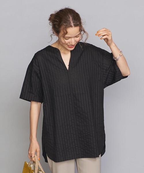 BEAUTY&YOUTH UNITED ARROWS(ビューティーアンドユースユナイテッドアローズ)の「BY カラミ織ストライプ フロントヨークブラウス(シャツ/ブラウス・レディース・ホワイト/ブラック・FREE)」の2枚目の写真