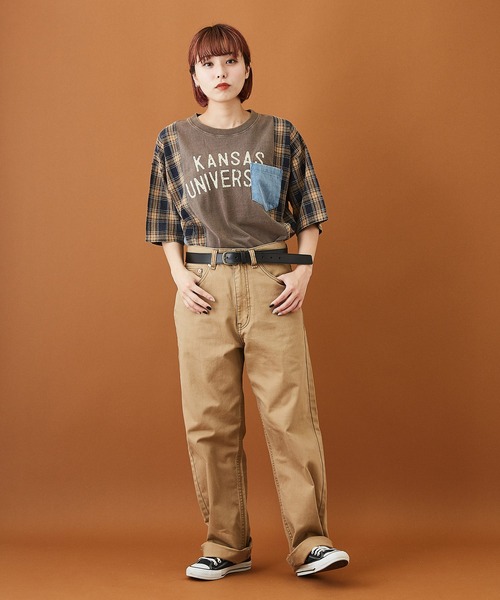 CUBE SUGAR(キューブシュガー)の「天竺 パウダー加工 リメイク風 ロング 5分袖 Tシャツ(Tシャツ/カットソー・レディース・チャコールグレー/ネイビー/マスタード・M)」の4枚目の写真