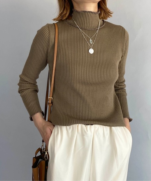 PICCIN（ピッチン）の「ラメロールトリミングニット（ニット/セーター・レディース・ブラック/ブラウン/オフホワイト・M）」の3枚目の写真