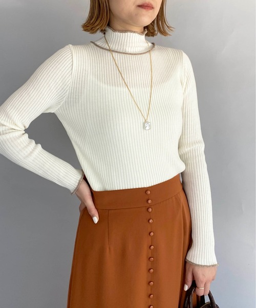 PICCIN（ピッチン）の「ラメロールトリミングニット（ニット/セーター・レディース・ブラック/ブラウン/オフホワイト・M）」の5枚目の写真