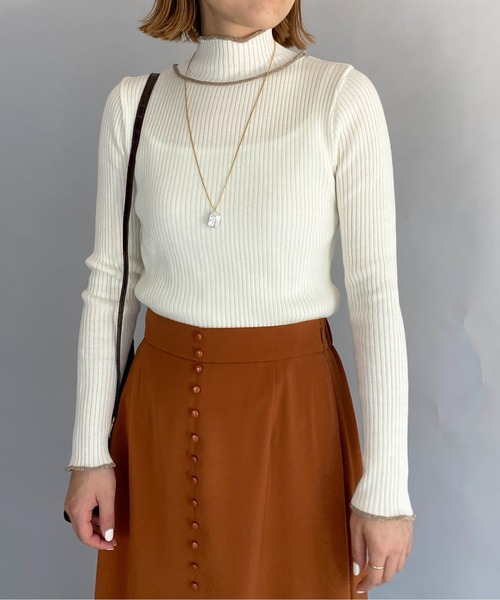 PICCIN（ピッチン）の「ラメロールトリミングニット（ニット/セーター・レディース・ブラック/ブラウン/オフホワイト・M）」の8枚目の写真