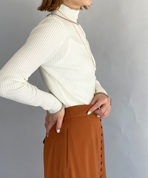 PICCIN（ピッチン）の「ラメロールトリミングニット（ニット/セーター・レディース・ブラック/ブラウン/オフホワイト・M）」の6枚目の写真