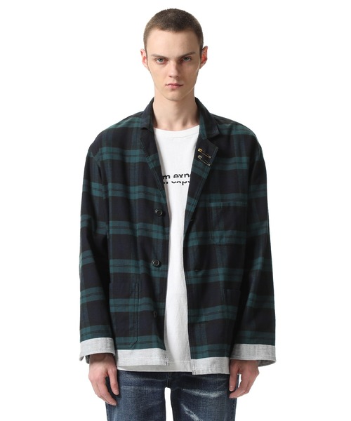 uniform experiment（ユニフォームエクスペリメント）の「LINE  FLANNEL  EASY JACKET（テーラードジャケット・メンズ・ブルー/グリーン・1/2/4/3）」の10枚目の写真