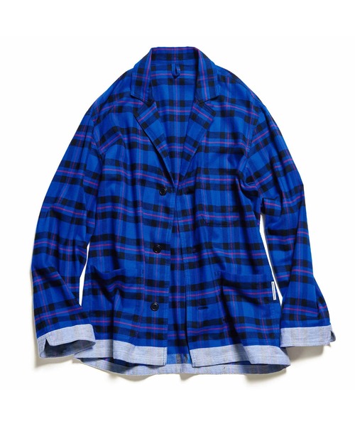 uniform experiment（ユニフォームエクスペリメント）の「LINE  FLANNEL  EASY JACKET（テーラードジャケット・メンズ・ブルー/グリーン・1/2/4/3）」の3枚目の写真