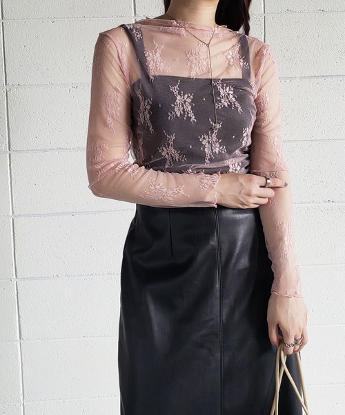 me+em select(ミームセレクト)の「ハーフネック花柄レースメロートップス(Tシャツ/カットソー・レディース・ブルー/キャメル/ホワイト/ピンク/ベージュ/ブラック・FREE)」の22枚目の写真
