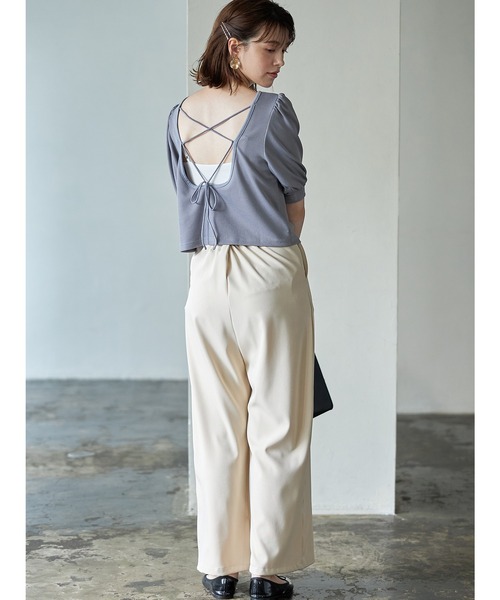 Cookie Chocolate(クッキーチョコレート)の「パフスリーブバッククロスショートプルオーバー(Tシャツ/カットソー・レディース・ブラック/サックスブルー・M)」の3枚目の写真