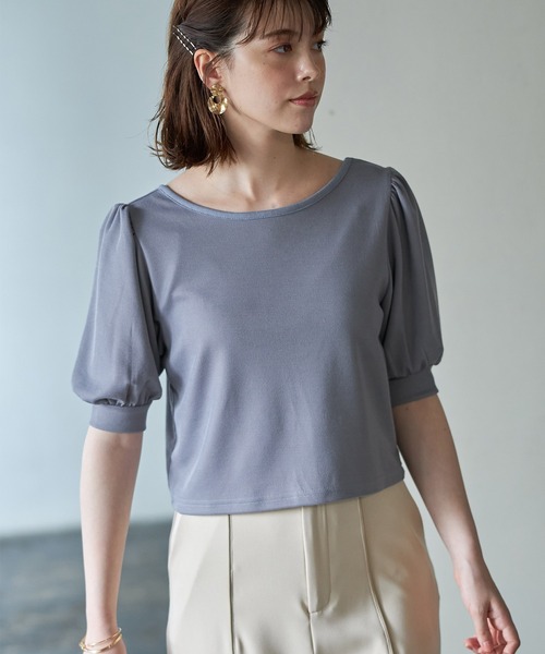 Cookie Chocolate(クッキーチョコレート)の「パフスリーブバッククロスショートプルオーバー(Tシャツ/カットソー・レディース・ブラック/サックスブルー・M)」の12枚目の写真