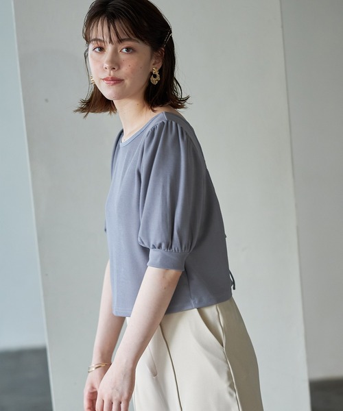 Cookie Chocolate(クッキーチョコレート)の「パフスリーブバッククロスショートプルオーバー(Tシャツ/カットソー・レディース・ブラック/サックスブルー・M)」の5枚目の写真