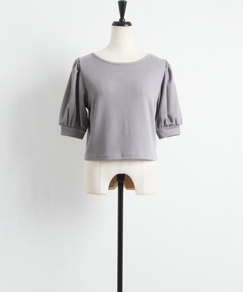 Cookie Chocolate(クッキーチョコレート)の「パフスリーブバッククロスショートプルオーバー(Tシャツ/カットソー・レディース・ブラック/サックスブルー・M)」の9枚目の写真