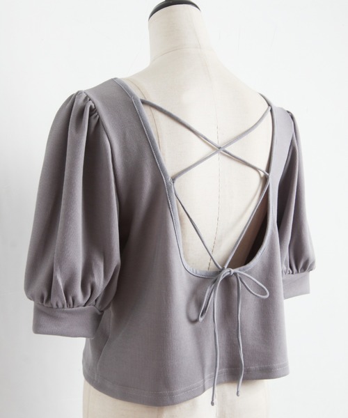 Cookie Chocolate(クッキーチョコレート)の「パフスリーブバッククロスショートプルオーバー(Tシャツ/カットソー・レディース・ブラック/サックスブルー・M)」の11枚目の写真