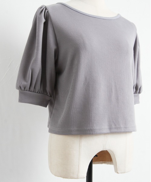 Cookie Chocolate(クッキーチョコレート)の「パフスリーブバッククロスショートプルオーバー(Tシャツ/カットソー・レディース・ブラック/サックスブルー・M)」の6枚目の写真