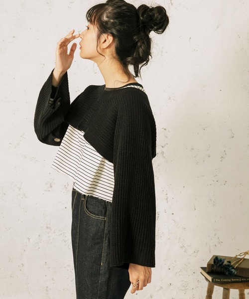 mikke（ミッケ）の「2WAYオーバーサイズニットベスト&ボリュームスリーブショート丈ボレロ（ベスト・レディース・オフホワイト/オリーブ/ブラック/ベージュ・FREE）」の12枚目の写真