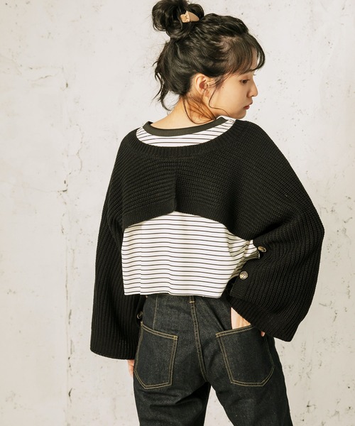 mikke（ミッケ）の「2WAYオーバーサイズニットベスト&ボリュームスリーブショート丈ボレロ（ベスト・レディース・オフホワイト/オリーブ/ブラック/ベージュ・FREE）」の13枚目の写真
