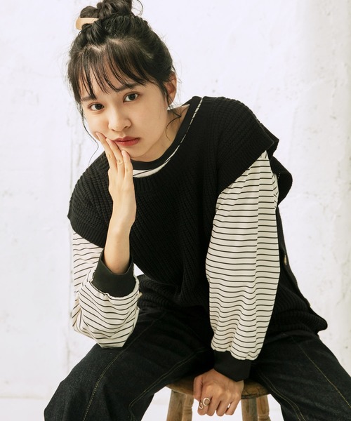 mikke（ミッケ）の「2WAYオーバーサイズニットベスト&ボリュームスリーブショート丈ボレロ（ベスト・レディース・オフホワイト/オリーブ/ブラック/ベージュ・FREE）」の15枚目の写真