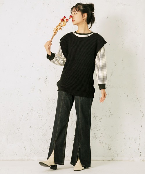 mikke（ミッケ）の「2WAYオーバーサイズニットベスト&ボリュームスリーブショート丈ボレロ（ベスト・レディース・オフホワイト/オリーブ/ブラック/ベージュ・FREE）」の16枚目の写真