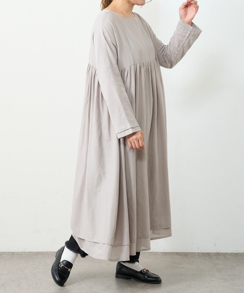 PUAL CE CIN（ピュアルセシン）の「強撚コットン2重ワンピース（ワンピース・レディース・ブラック/チャコールグレー/グレイッシュベージュ/イエロー/ピンク・FREE）」の4枚目の写真