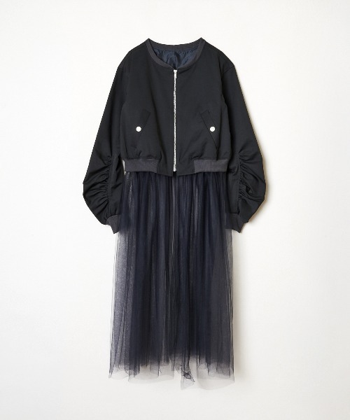 REDYAZEL(レディアゼル)の「チュールボリューム袖MA-1(ブルゾン・レディース・グリーン/ベージュ/ネイビー・FREE)」の12枚目の写真