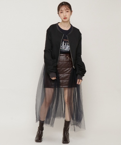 REDYAZEL(レディアゼル)の「チュールボリューム袖MA-1(ブルゾン・レディース・グリーン/ベージュ/ネイビー・FREE)」の20枚目の写真