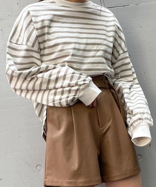 INGNI（イング）の「ボリュームスリーブボーダーTシャツ（Tシャツ/カットソー・レディース・ブラウン系その他/ホワイト系/ホワイト系6・M）」の2枚目の写真