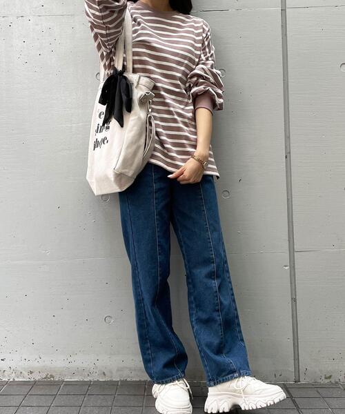 INGNI（イング）の「ボリュームスリーブボーダーTシャツ（Tシャツ/カットソー・レディース・ブラウン系その他/ホワイト系/ホワイト系6・M）」の6枚目の写真