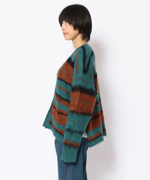 EACH.(イーチ)の「EACH(イーチ) OVERSIZED STRIPE CD(カーディガン/ボレロ・レディース・ブラウン/グリーン・FREE)」の4枚目の写真