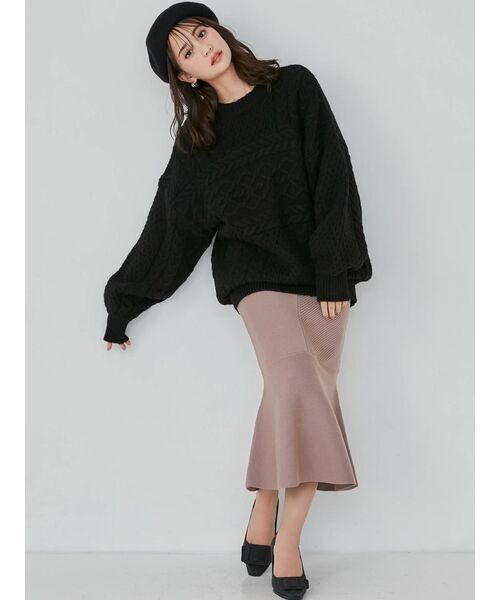 RESEXXY(リゼクシー)の「ケーブルボリュームニットチュニック(ニット/セーター・レディース・オフホワイト/ブラック/キャメル・FREE)」の18枚目の写真