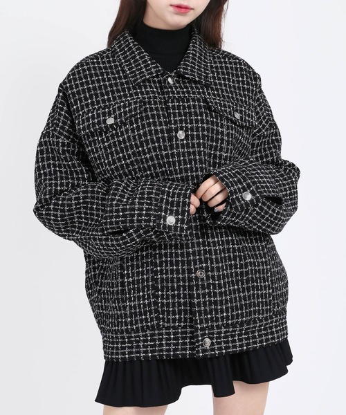 WC（ダブル シー）の「ツイード中綿ジャケット（ブルゾン・レディース・ホワイト/ブラック・FREE）」の2枚目の写真