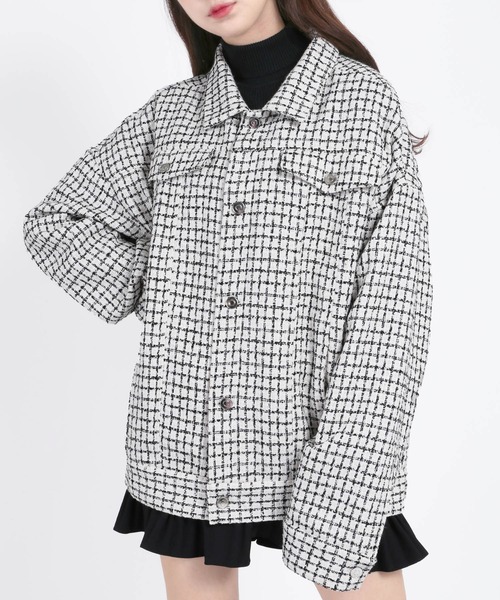 WC（ダブル シー）の「ツイード中綿ジャケット（ブルゾン・レディース・ホワイト/ブラック・FREE）」の6枚目の写真