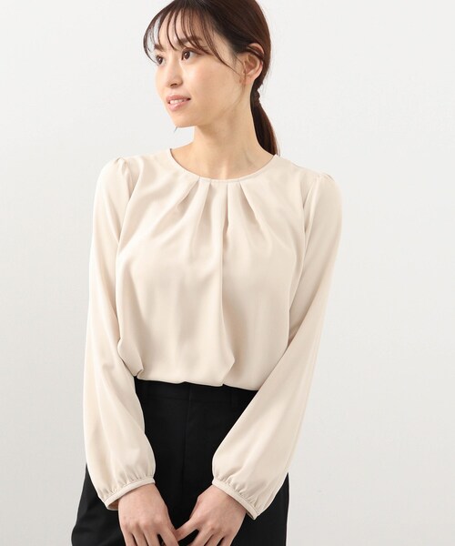 DRESKIP(ドレスキップ)の「◆【M-LL】フロントタックブラウス(シャツ/ブラウス・レディース・ブラック/オフホワイト/サンドベージュ・01/02/03/04)」の3枚目の写真