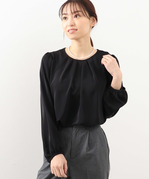 DRESKIP(ドレスキップ)の「◆【M-LL】フロントタックブラウス(シャツ/ブラウス・レディース・ブラック/オフホワイト/サンドベージュ・01/02/03/04)」の1枚目の写真