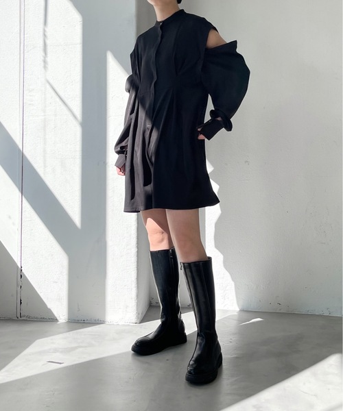 Solace(ソレイス)の「3WAYタックスリーブカットアウトショートオールインワン / 袖取り外し可能(つなぎ/オールインワン・レディース・ブラック/ベージュ・FREE)」の12枚目の写真