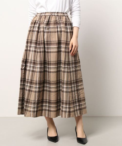 Samansa Mos2 blue（サマンサモスモスブルー）の「チェックギャザースカート（スカート・レディース・チャコール/ブラウン/ライトベージュ・ﾌﾘ-）」の7枚目の写真