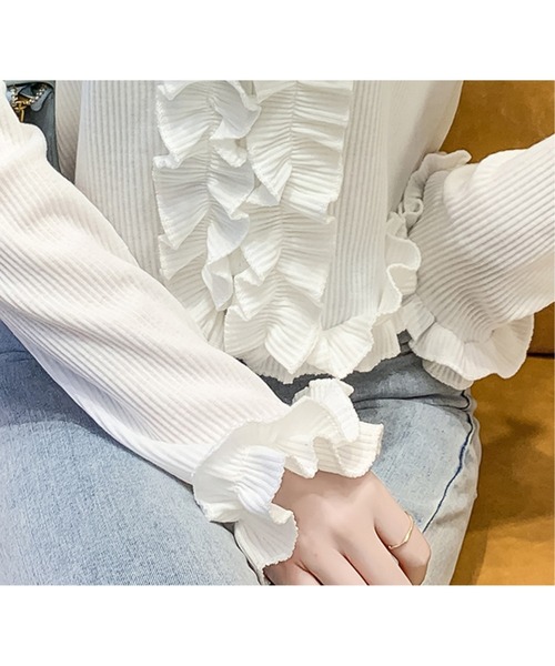 Jewelobe(ジュエローブ)の「フリルディテールカットブラウス(Tシャツ/カットソー・レディース・ホワイト/杢グレー/ブラック・FREE)」の7枚目の写真