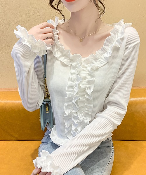 Jewelobe(ジュエローブ)の「フリルディテールカットブラウス(Tシャツ/カットソー・レディース・ホワイト/杢グレー/ブラック・FREE)」の8枚目の写真