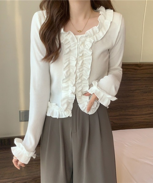 Jewelobe(ジュエローブ)の「フリルディテールカットブラウス(Tシャツ/カットソー・レディース・ホワイト/杢グレー/ブラック・FREE)」の11枚目の写真