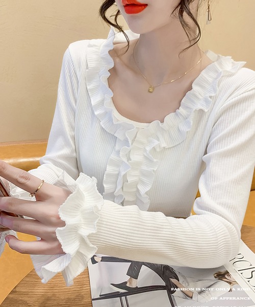 Jewelobe(ジュエローブ)の「フリルディテールカットブラウス(Tシャツ/カットソー・レディース・ホワイト/杢グレー/ブラック・FREE)」の12枚目の写真