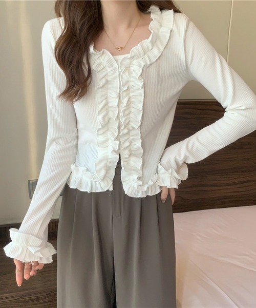 Jewelobe(ジュエローブ)の「フリルディテールカットブラウス(Tシャツ/カットソー・レディース・ホワイト/杢グレー/ブラック・FREE)」の13枚目の写真