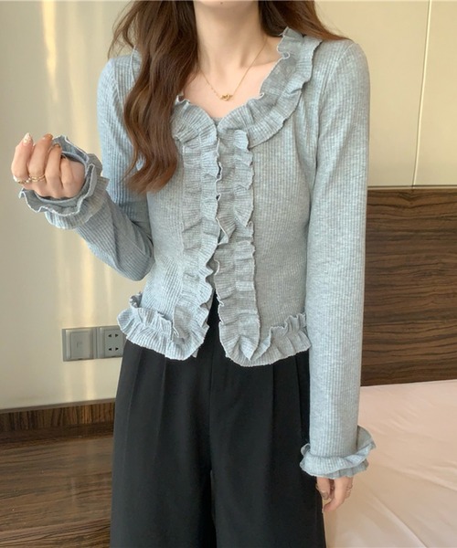 Jewelobe(ジュエローブ)の「フリルディテールカットブラウス(Tシャツ/カットソー・レディース・ホワイト/杢グレー/ブラック・FREE)」の14枚目の写真