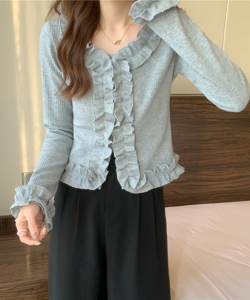 Jewelobe(ジュエローブ)の「フリルディテールカットブラウス(Tシャツ/カットソー・レディース・ホワイト/杢グレー/ブラック・FREE)」の15枚目の写真