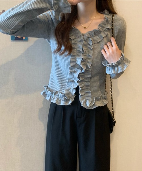 Jewelobe(ジュエローブ)の「フリルディテールカットブラウス(Tシャツ/カットソー・レディース・ホワイト/杢グレー/ブラック・FREE)」の17枚目の写真