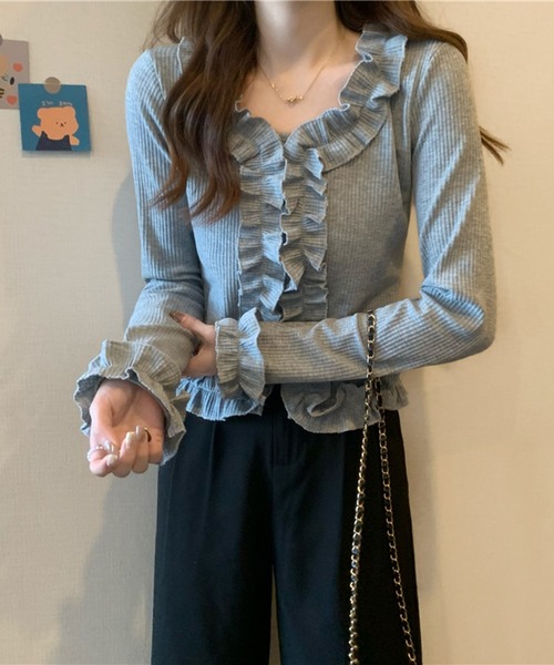 Jewelobe(ジュエローブ)の「フリルディテールカットブラウス(Tシャツ/カットソー・レディース・ホワイト/杢グレー/ブラック・FREE)」の18枚目の写真