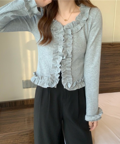 Jewelobe(ジュエローブ)の「フリルディテールカットブラウス(Tシャツ/カットソー・レディース・ホワイト/杢グレー/ブラック・FREE)」の19枚目の写真