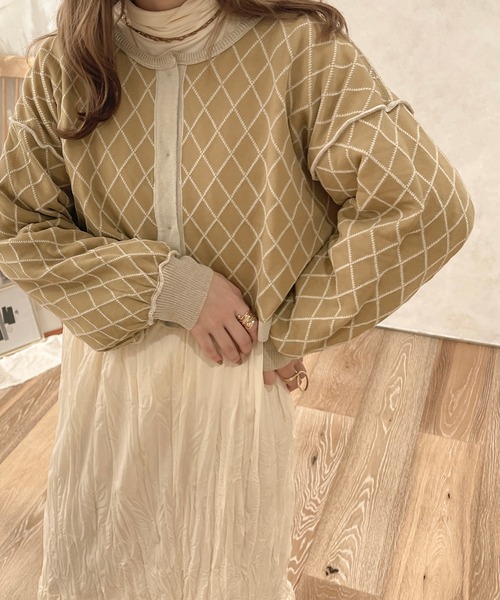 apres jour clair(アプレジュールクレア)の「【apres jour clair】2WAYキルトライクニット【ZOZOTOWN限定アイテム】(ニット/セーター・レディース・ブラウン/アイボリー・X-LARGE/フリー)」の1枚目の写真