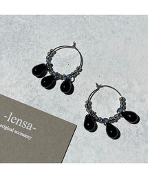 【-lensa-】ブラック×クリアビーズ♡モノトーンフープピアス(MA)