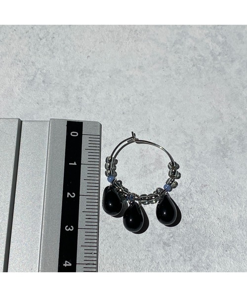 lensa-】ブラック×クリアビーズ♡モノトーンフープピアス