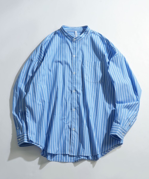 Anytime Songs(エニータイムソングス)の「綿ブロードバンドカラービッグシャツ(シャツ/ブラウス・メンズ・ホワイト/グリーン/グレイッシュベージュ/サックスブルー/ブラック/イエロー/ラベンダー/ホワイト系その他/サックスブルー系/グリーン系その他/ブラック系その他・LARGE/MEDIUM/X-LARGE)」の10枚目の写真