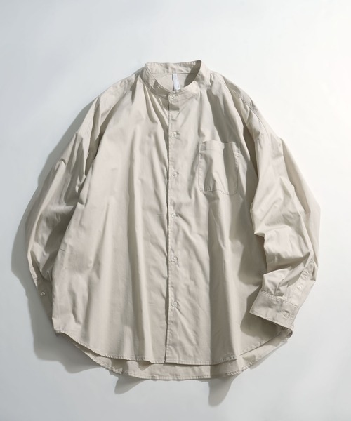 Anytime Songs(エニータイムソングス)の「綿ブロードバンドカラービッグシャツ(シャツ/ブラウス・メンズ・ホワイト/グリーン/グレイッシュベージュ/サックスブルー/ブラック/イエロー/ラベンダー/ホワイト系その他/サックスブルー系/グリーン系その他/ブラック系その他・LARGE/MEDIUM/X-LARGE)」の6枚目の写真